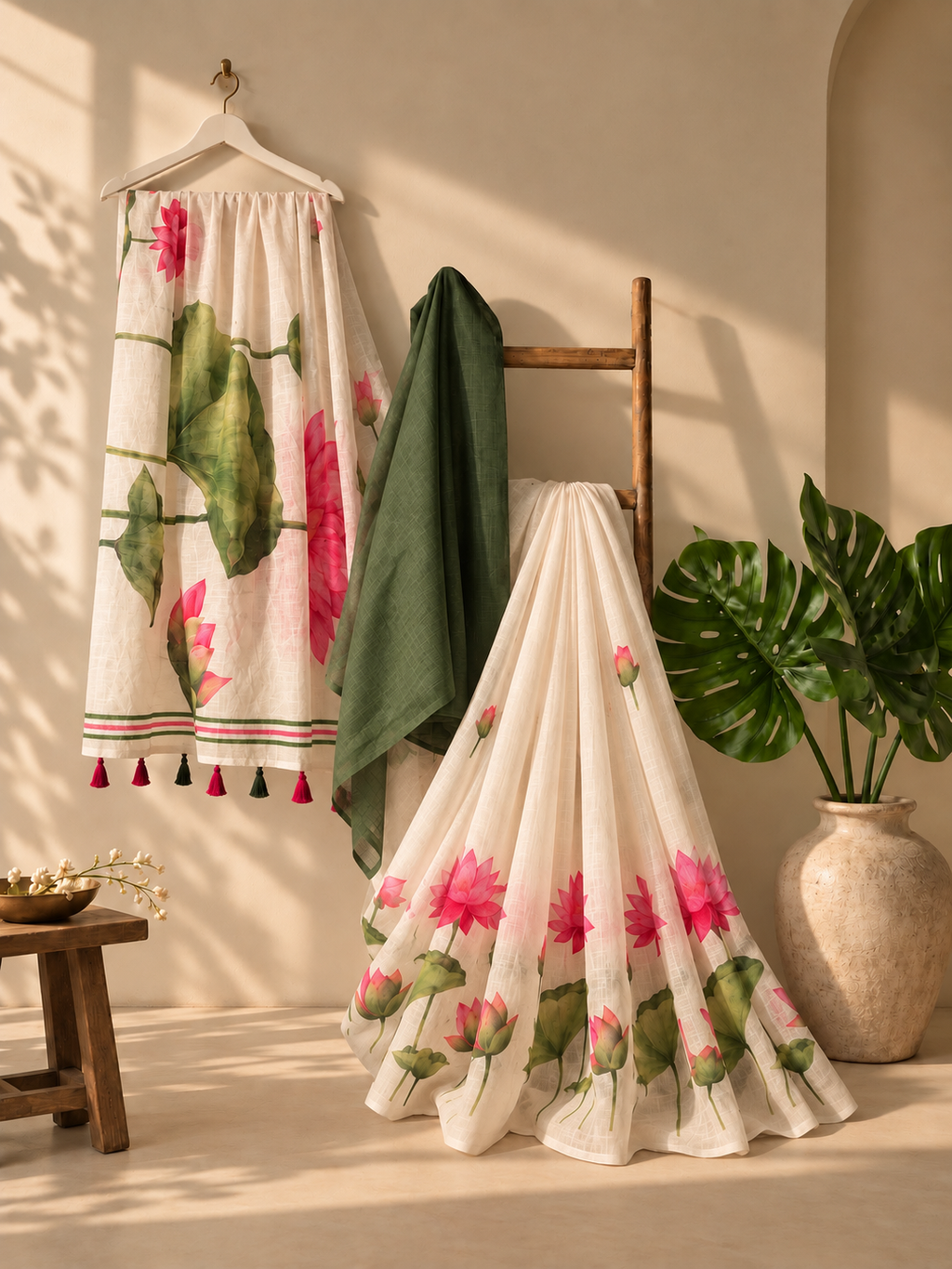 Lotus Print Cotton Saree