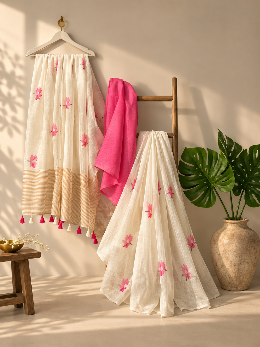 Lotus Motif Cotton Saree