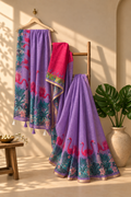 Flamingo print Linen Zari Saree