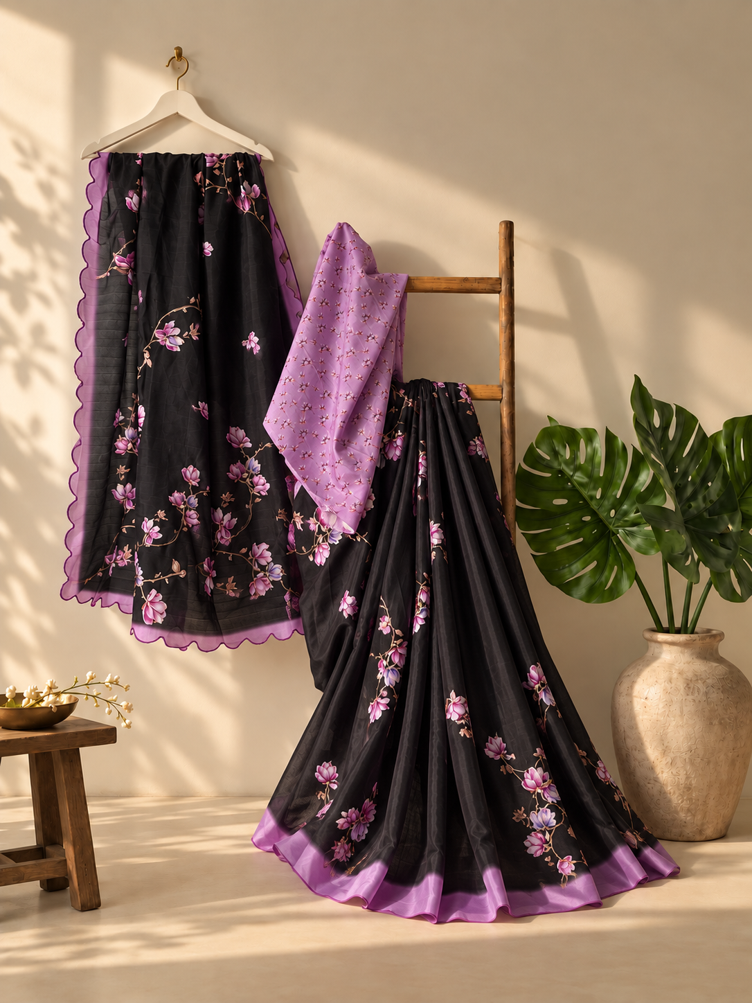 Floral Print Tussar Silk Saree