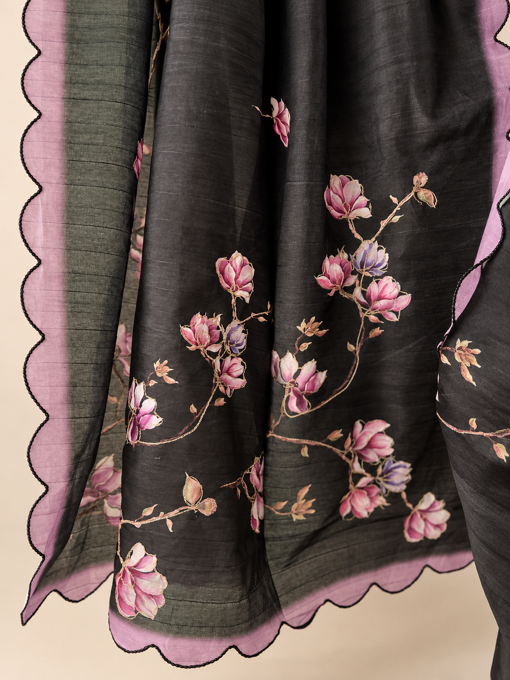 Floral Print Tussar Silk Saree