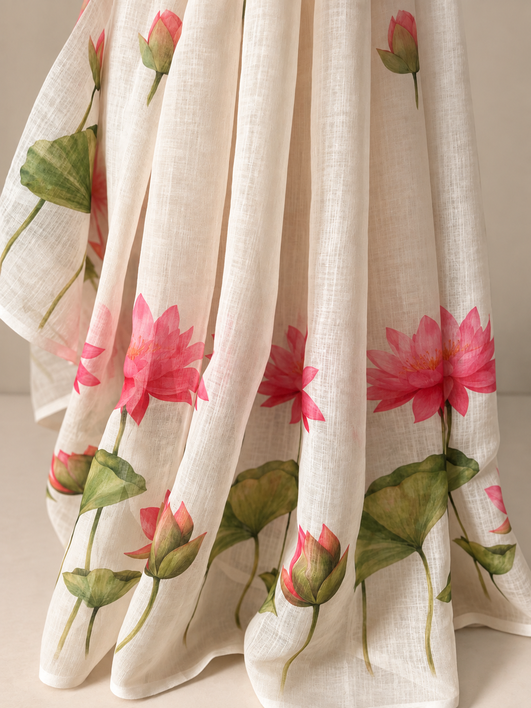 Lotus Print Cotton Saree
